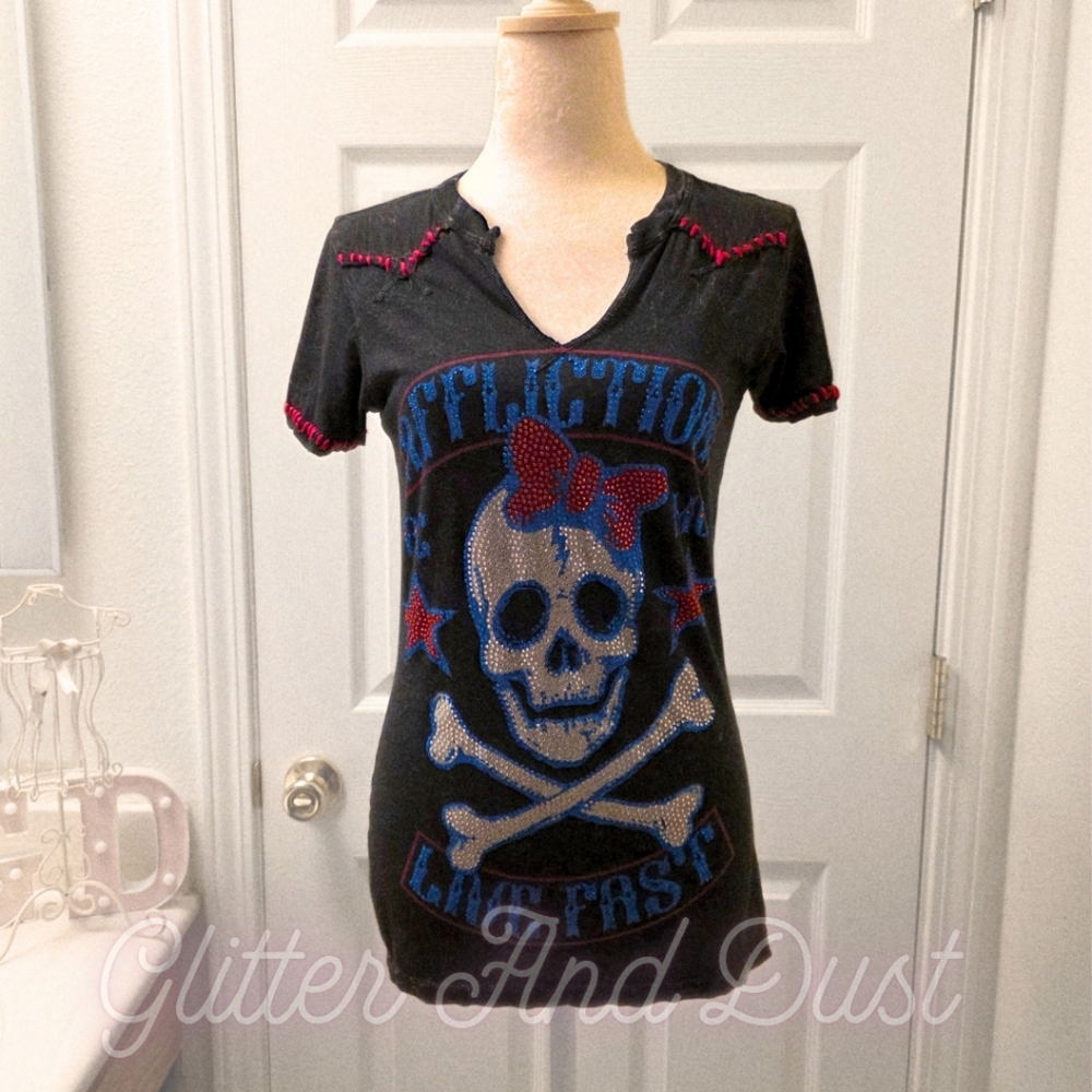 Affliction Rhinestone Skull ACMC Shirt - Picture 2 of 11